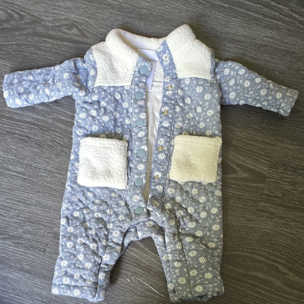 Cozy Blue and White Snowflake Baby One Piece